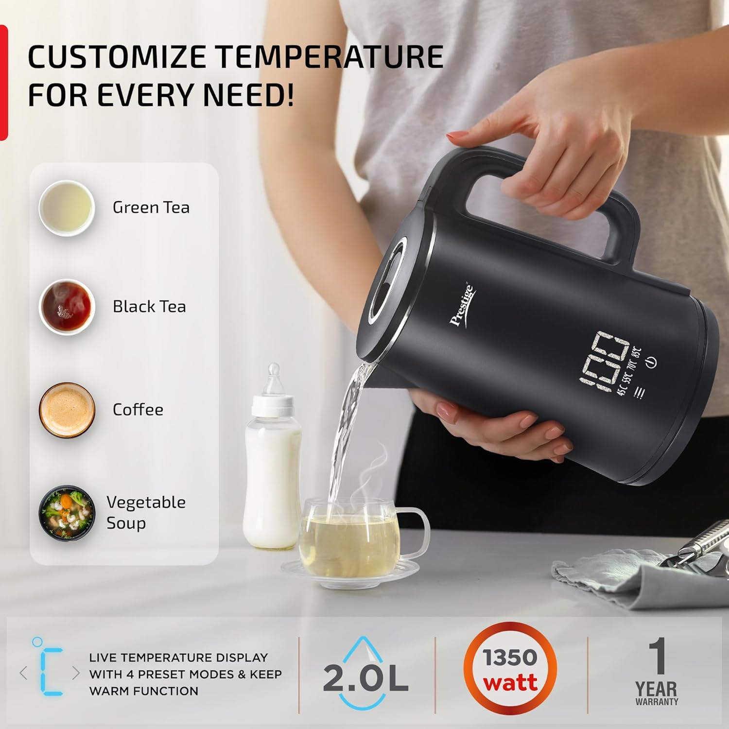 Prestige Stainless Steel Digi Kettle 2 L With 4 Preset Modes